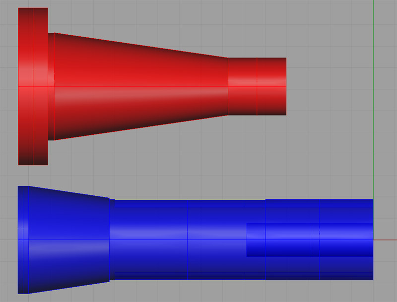 Two cylindrical shapes with flared ends.