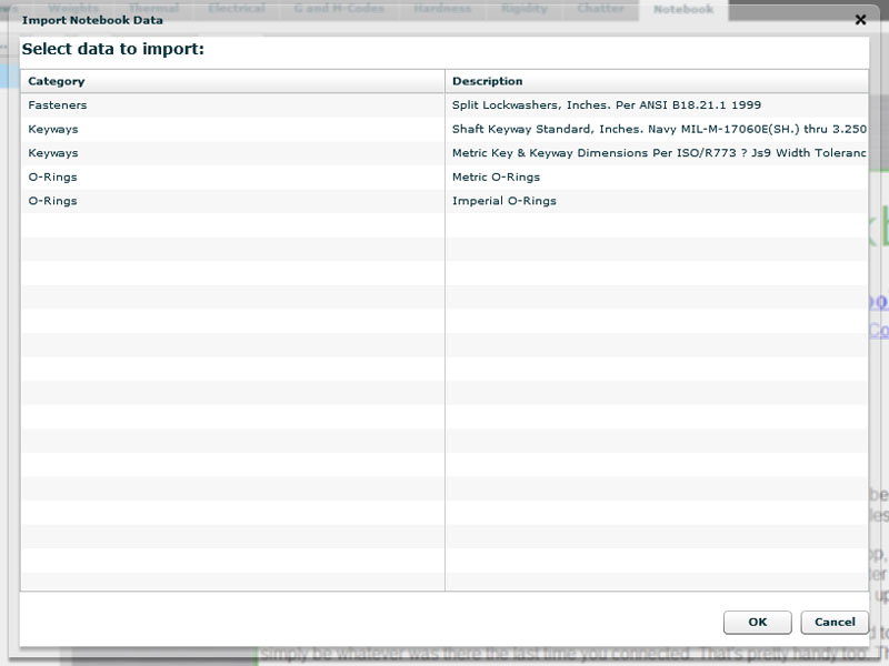 CNCCookbook.com import data selection window screenshot.