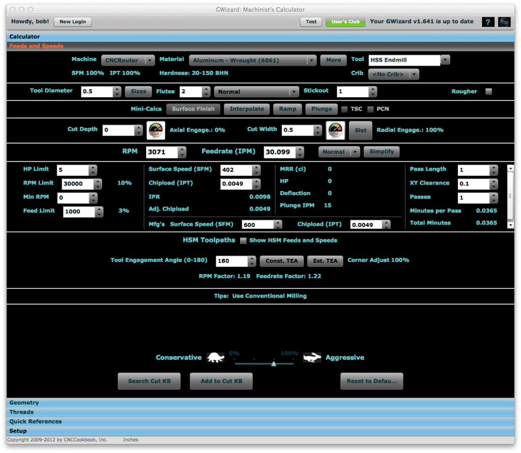 G-Wizard Feeds and Speeds Calculator