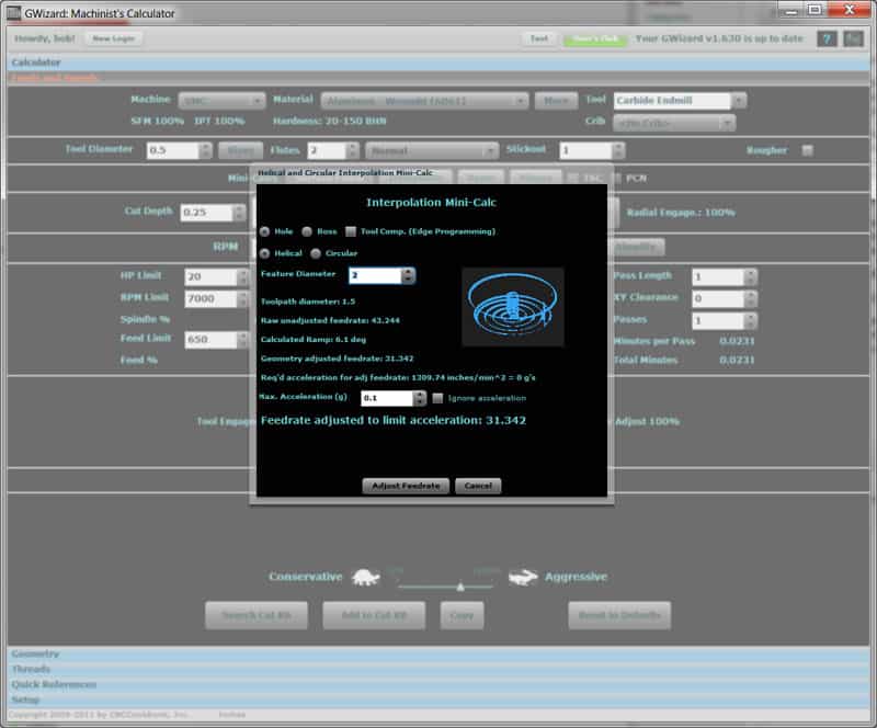 G-Wizard Helical Interpolation Calculator