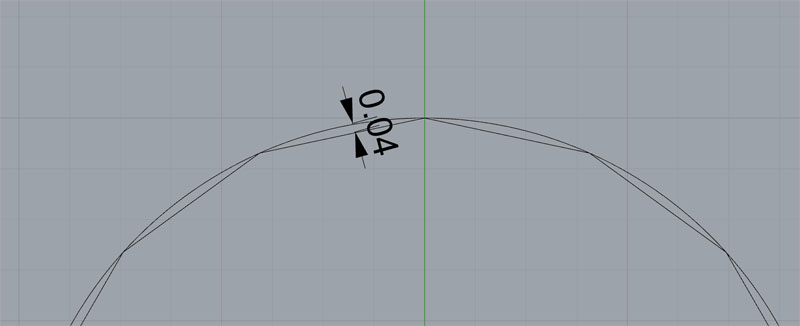 Curved line with 2 arrows to center, indicating 0.04 unit chordal tolerance.