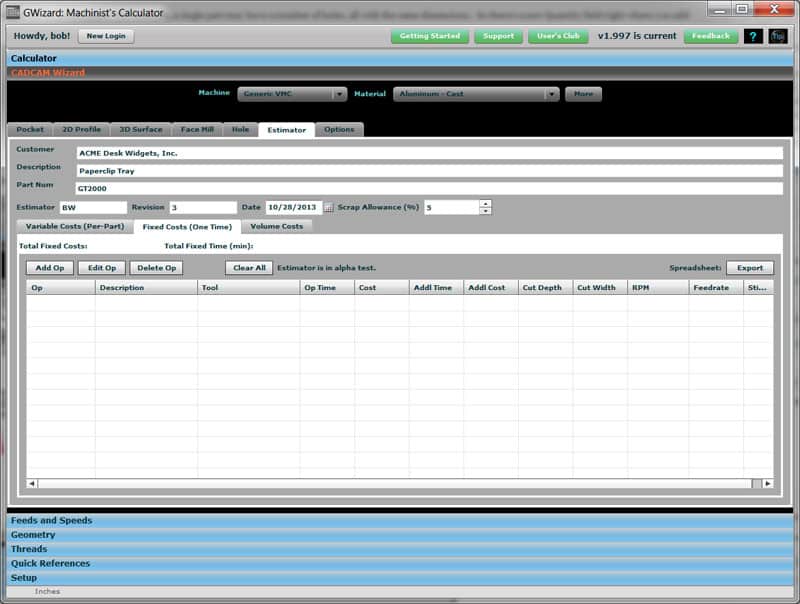 Cost Estimate Fixed Cost