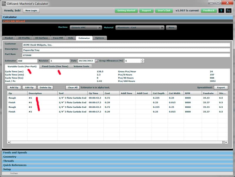 Calculator tool on CNCCookbook titled "GWizard".