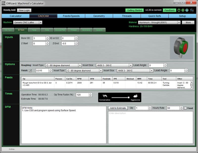 More CADCAM Wizards for GW Calculator: ID Turn and Facing