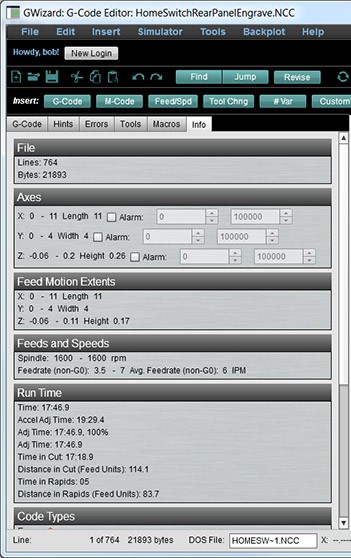 Computer program with light blue background, dark gray text boxes, and editing interface for G-code files.