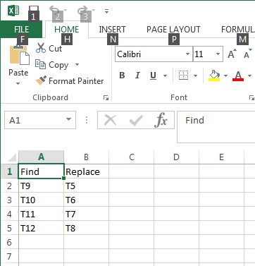 Microsoft Excel Find and Replace dialog box on top of an Excel spreadsheet.