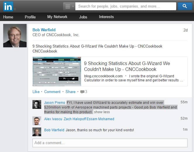 A screenshot of a LinkedIn page highlighting G-Wizard.