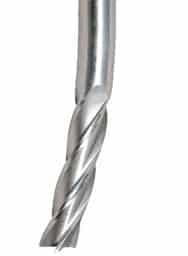 Silver metal cutting tool with twisted, spiral shape and sharp point.