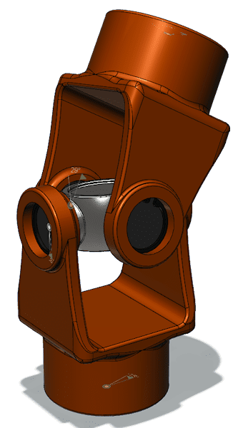 Illustration of an orange mechanical device, possibly a pump or motor, with various cylindrical and block components on a green background, designed using CAD software.