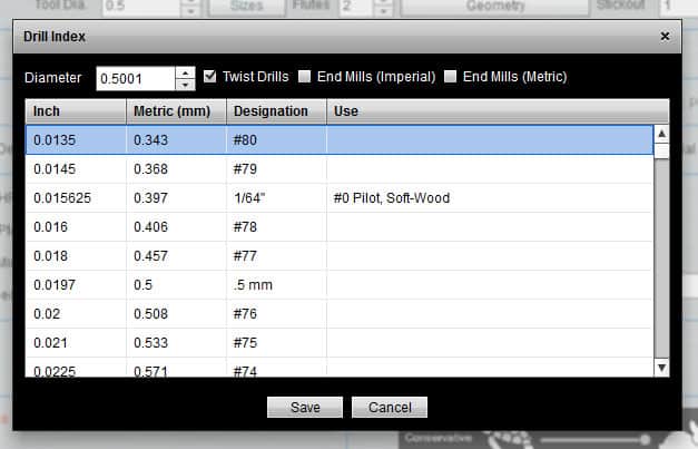 Drill Bit Size Chart Software