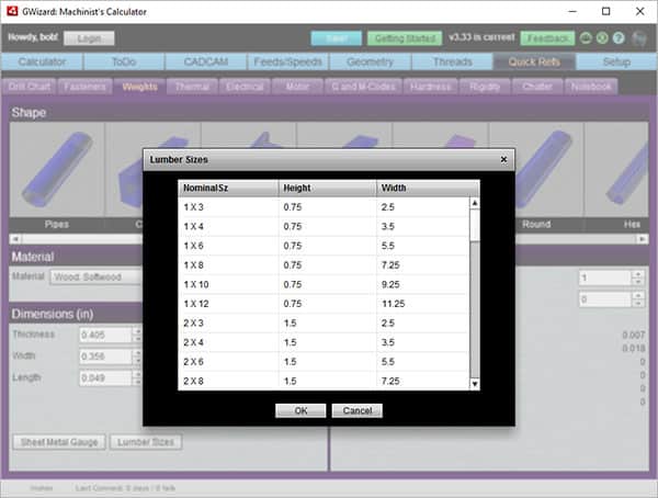 Lumber Sizes Chart and Calcullator