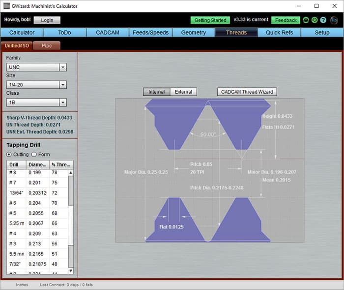 Tapping Drill Chart