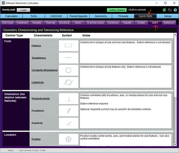 GD&T Geometric Dimensioning Tolerancing Quick Reference Symbols Calculator