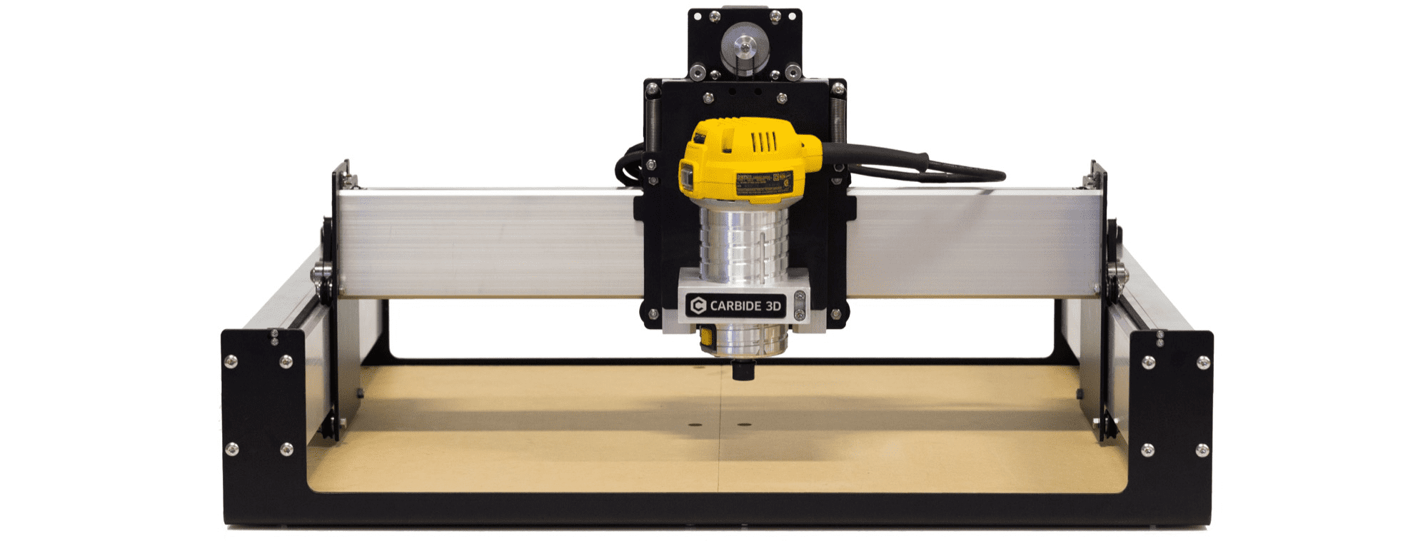 A DIY CNC router on a white background.