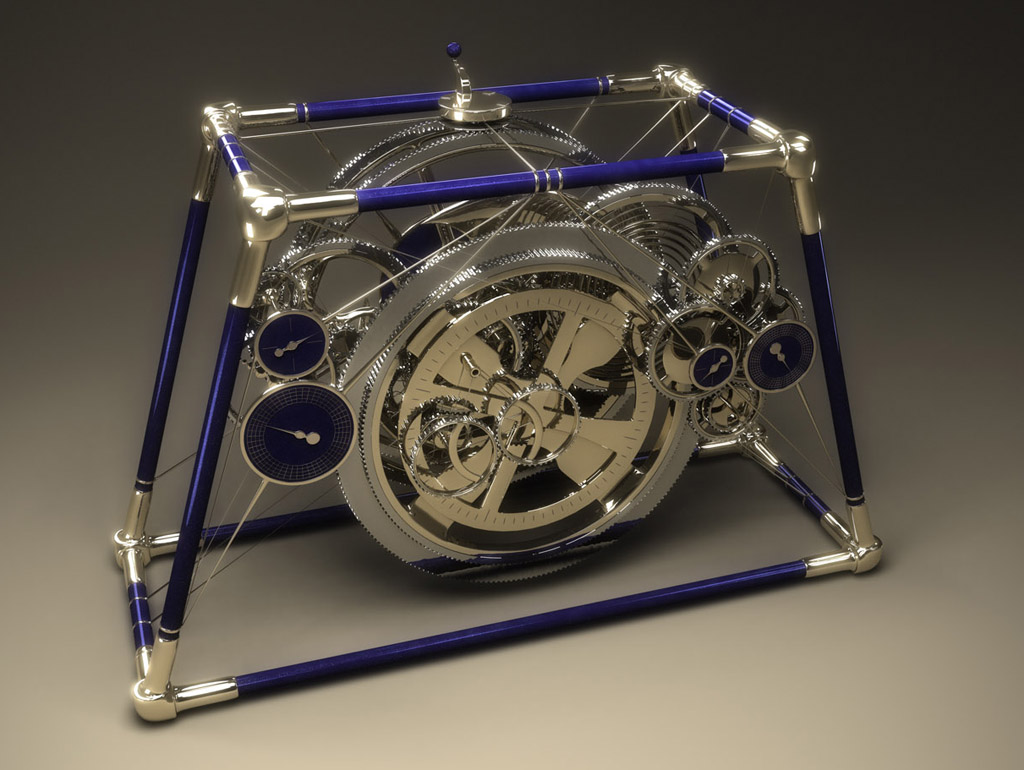 Intricate clockwork mechanism with multiple gears and central wheel.