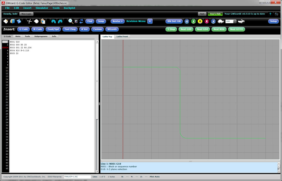 Screenshot of GWizard G-Code Editor software interface