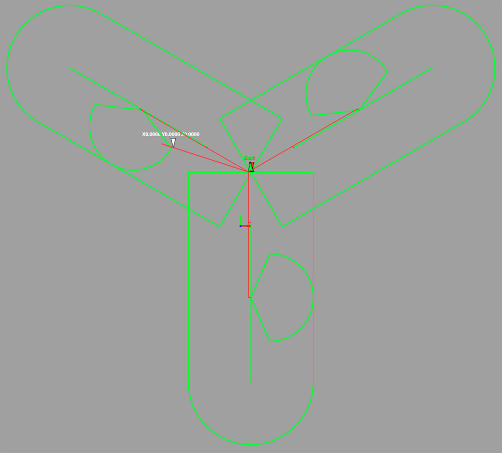 Technical diagram for machining and CNC machines with green lines and shapes on a gray background.