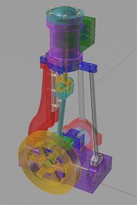 Cylindrical component with wheel on gray background.