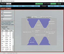 Machinist's tap feeds and speeds calculator on a computer screen.