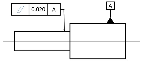 Technical drawing with total runout measurement, TIR symbol and value 0.020.