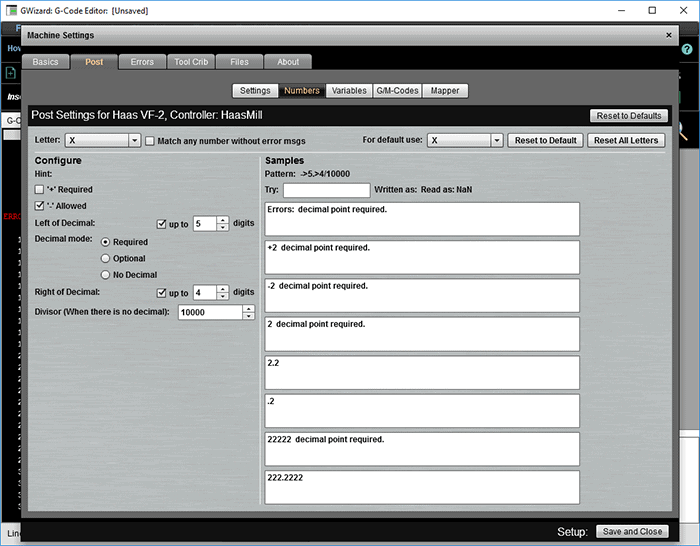 A screen shot of a computer screen showing a number of options for the G-Wizard Editor, a tool used to standardize GCode syntax in shops.