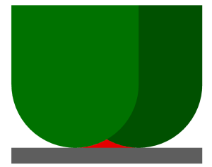 A green, scallop-shaped figure with a rounded top and flat bottom.