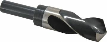 Silver drill bit with a twisted, helical shape.