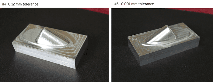 Machining tolerance comparison illustration.