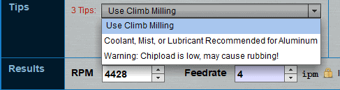 A screenshot of a screen showing milling speed formulas.