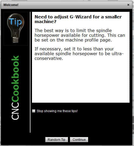 Lightbulb icon with text about adjusting G-Wizard settings.