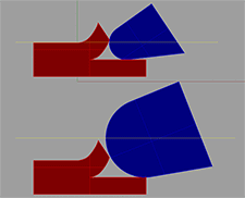 Two red rectangles with curved tops and varying fill levels.