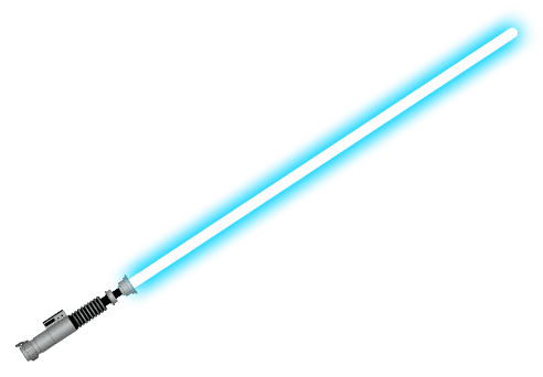 A blue star wars saber on a green background with CNC programming.