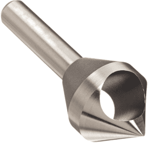 Metal drill or tap tool with pointed end and cylindrical body.