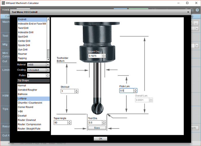 A screen shot of a computer screen showing a machine tool with Lollipop Cutters visible.