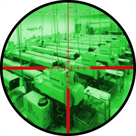 A manufacturing factory with a green scope.