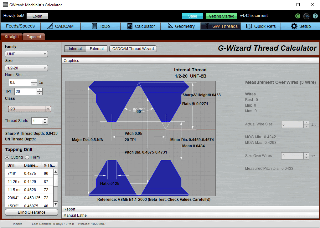 thread mill calculator