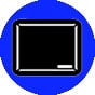 Blue circle with black rectangle and white outline.