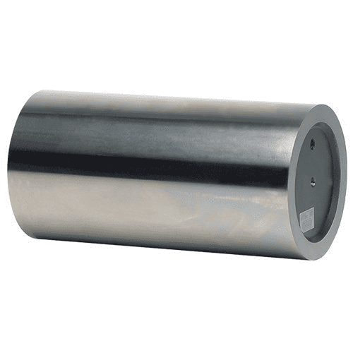 Cylindrical metal object with smooth, shiny surface and small hole at one end.