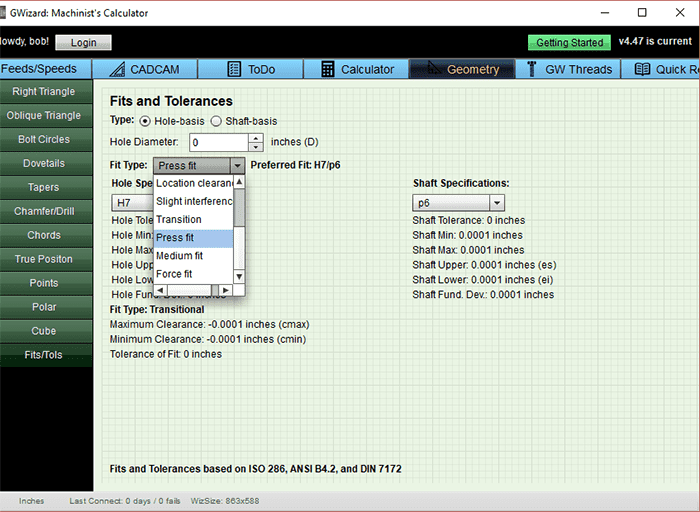 press fit tolerances calculator