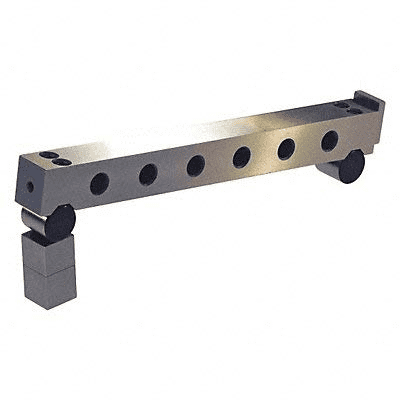 Metal fixture with four equally spaced round holes on top, mounted to a square base with two small cylindrical parts.