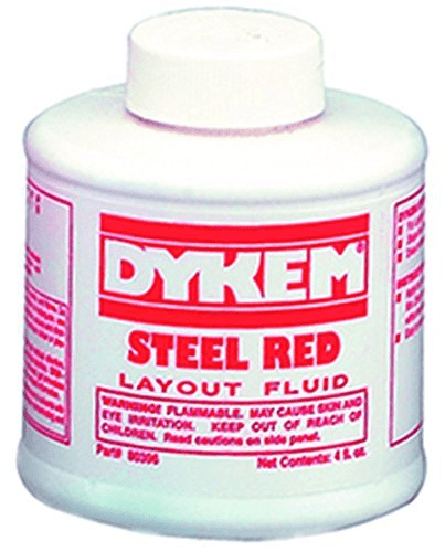 Dykem steel red layout fluid for precise measurements using a height gauge.