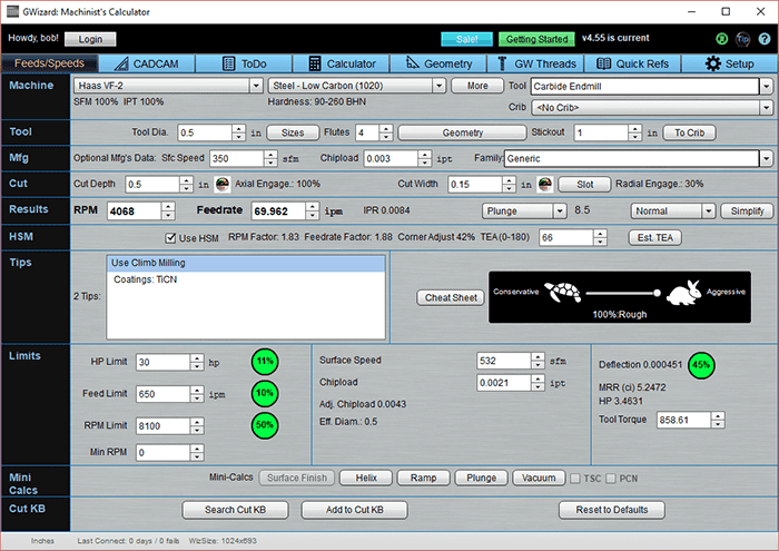 trochoidal milling feeds and speeds calculator