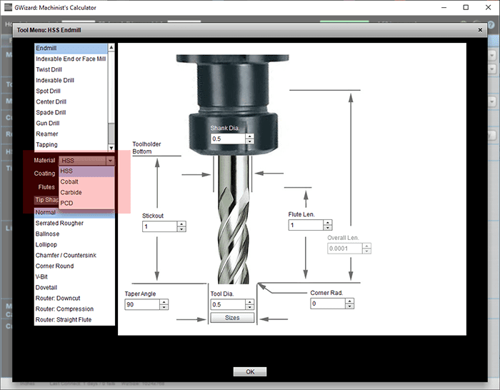 A screen shot of a computer screen showcasing a drill with detailed information about end mill coatings.