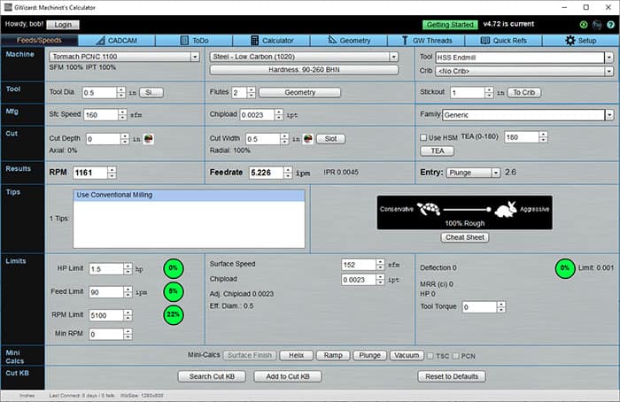 G-Wizard Feeds Speeds Calculator