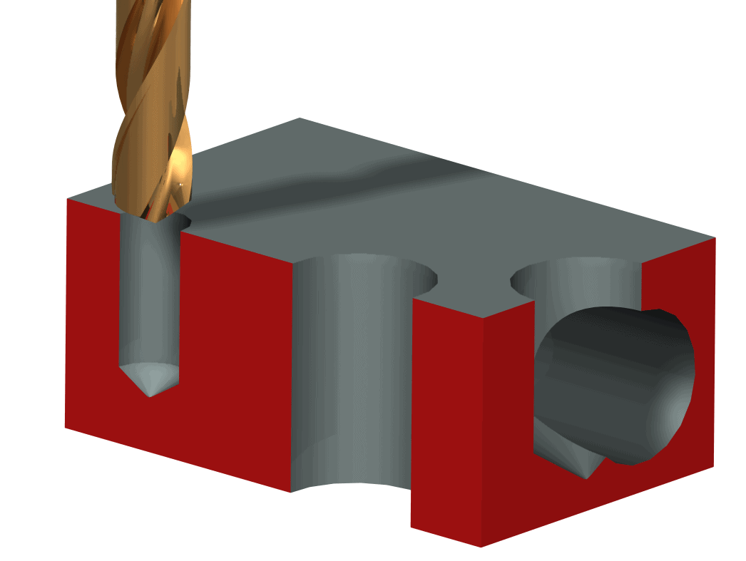 Gold-coloured drill bit in red cube.