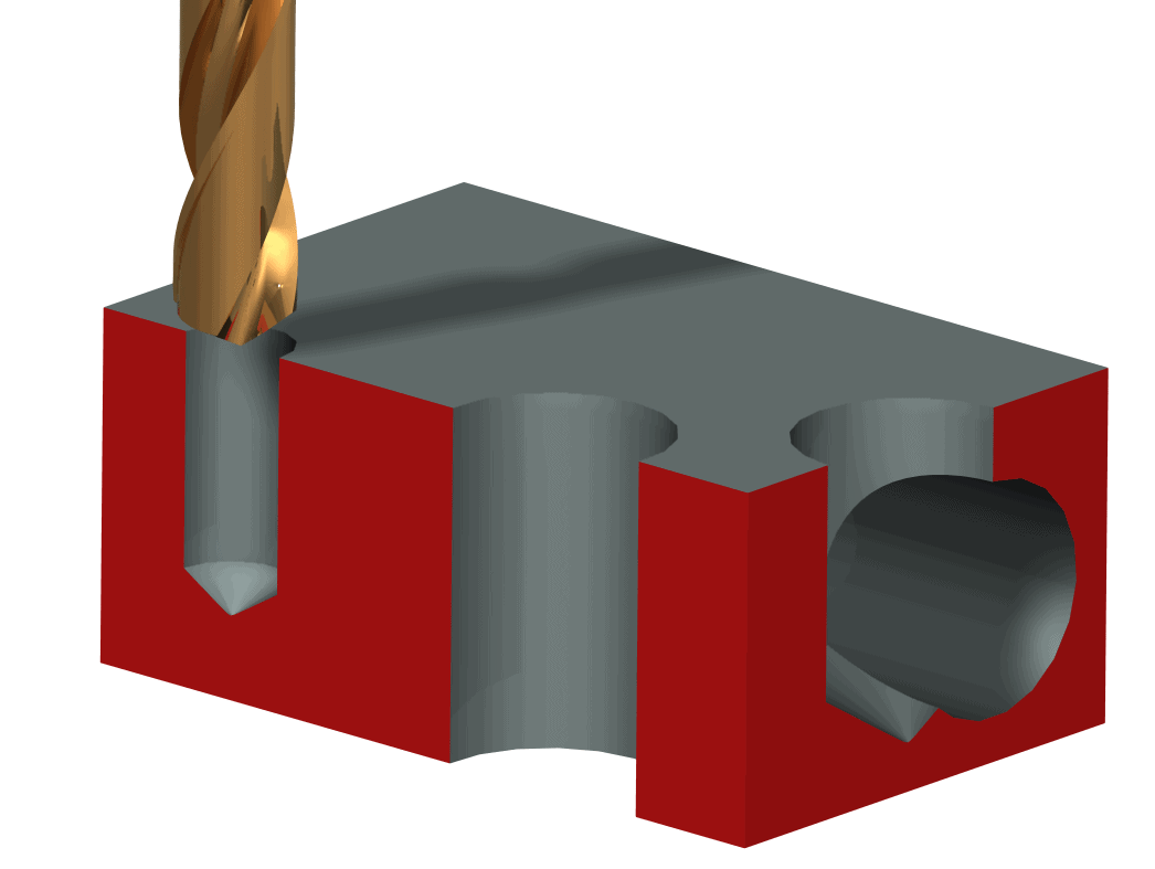 A 3D model of a drill bit with a blind hole.