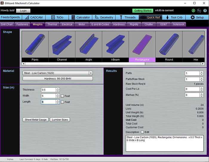 3D machining design tool screenshot with various tools and calculations.