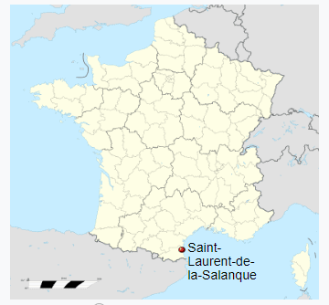 Map of France highlighting Saint-Laurent-de-la-Salanque region.
