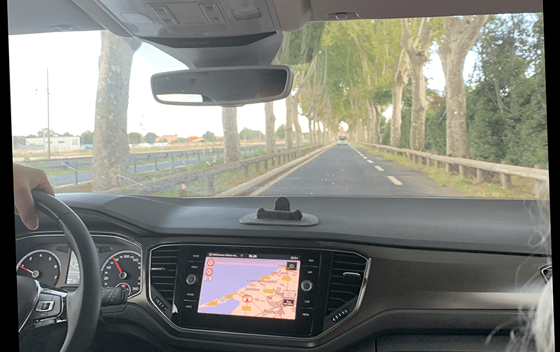Car dashboard with GPS navigation system.