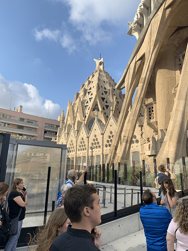 Sagrada Familia in Barcelona, Spain with crowd.